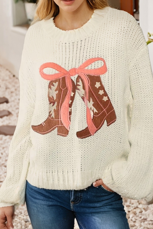 Embroidered Bow Boots Sweater