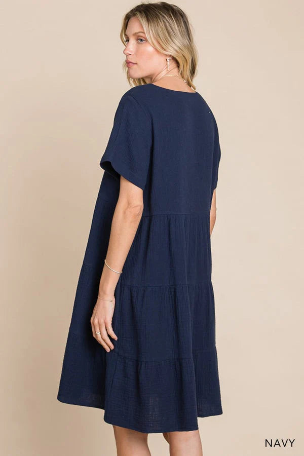 Navy Button Down Dress