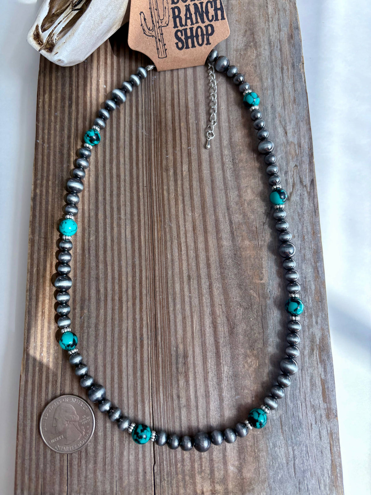 Navajo Pearl & Turquoise Stone Bead Necklace