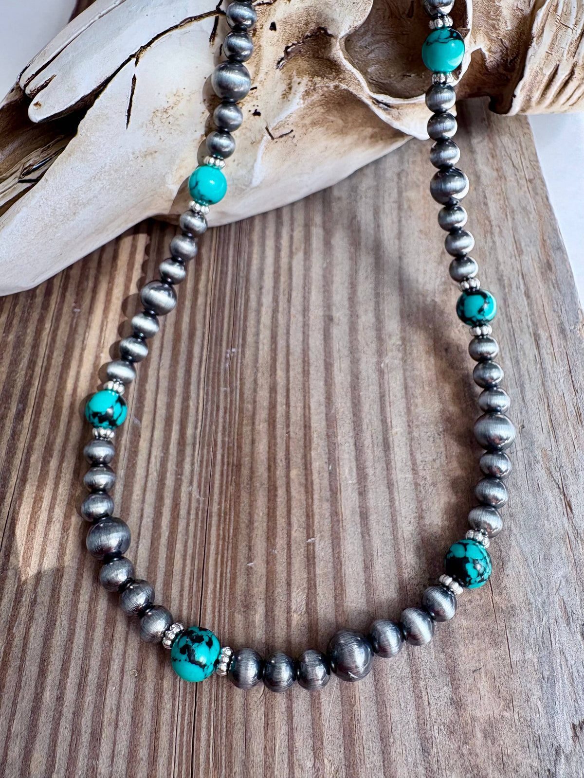 Navajo Pearl & Turquoise Stone Bead Necklace