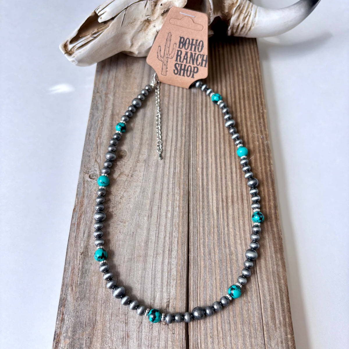 Navajo Pearl & Turquoise Stone Bead Necklace