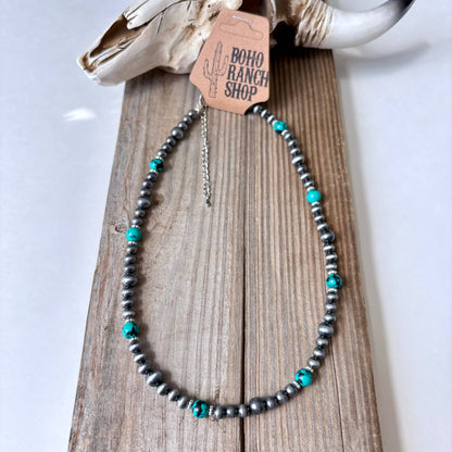 Navajo Pearl & Turquoise Stone Bead Necklace