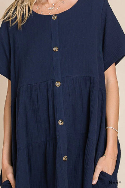 Navy Button Down Dress