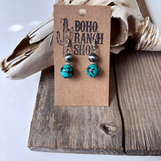 Navajo Pearl & Turquoise Stone Dangle Earrings