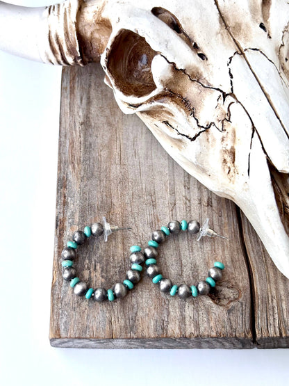 Western Navajo Pearl Hoop Earrings