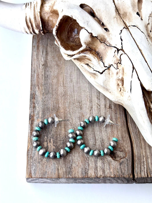 Western Navajo Pearl Hoop Earrings