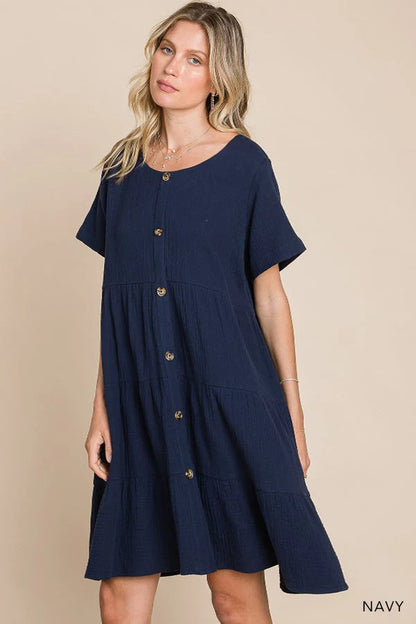 Navy Button Down Dress