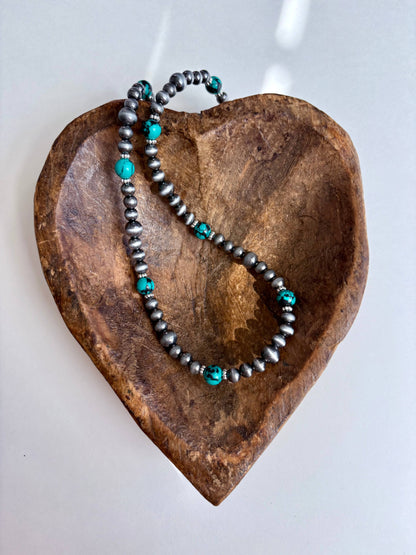 Navajo Pearl & Turquoise Stone Bead Necklace