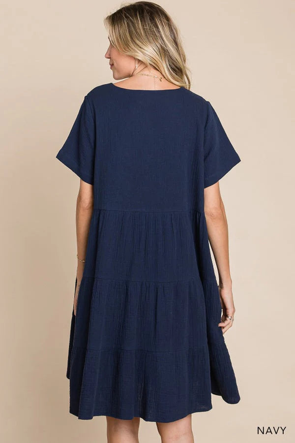 Navy Button Down Dress