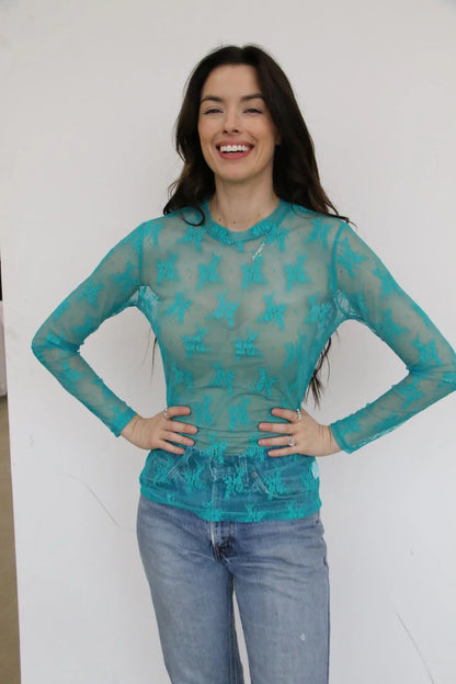 Turquoise Lace Top