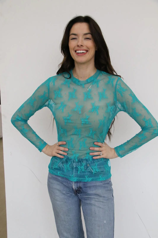 Turquoise Lace Top