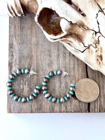 Western Navajo Pearl Hoop Earrings