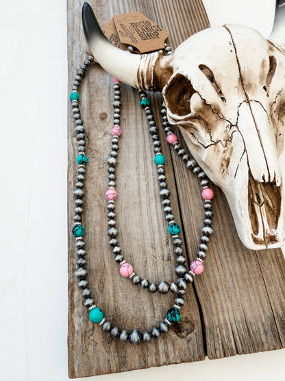 Navajo Pearl & Turquoise Stone Bead Necklace