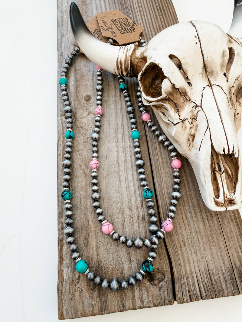 Navajo Pearl & Turquoise Stone Bead Necklace