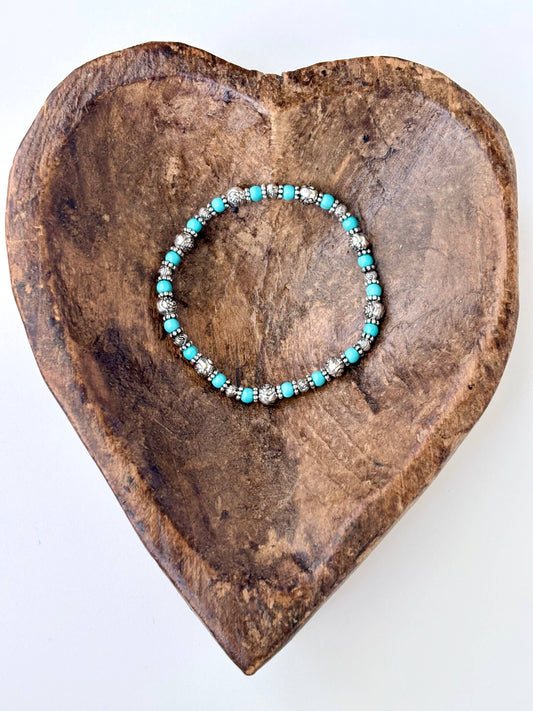 Turquoise Stone Beads Stretch Bracelet