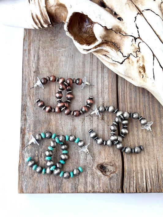Western Navajo Pearl Hoop Earrings