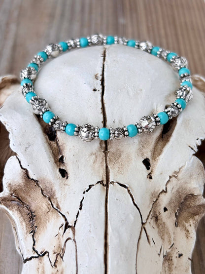 Turquoise Stone Beads Stretch Bracelet