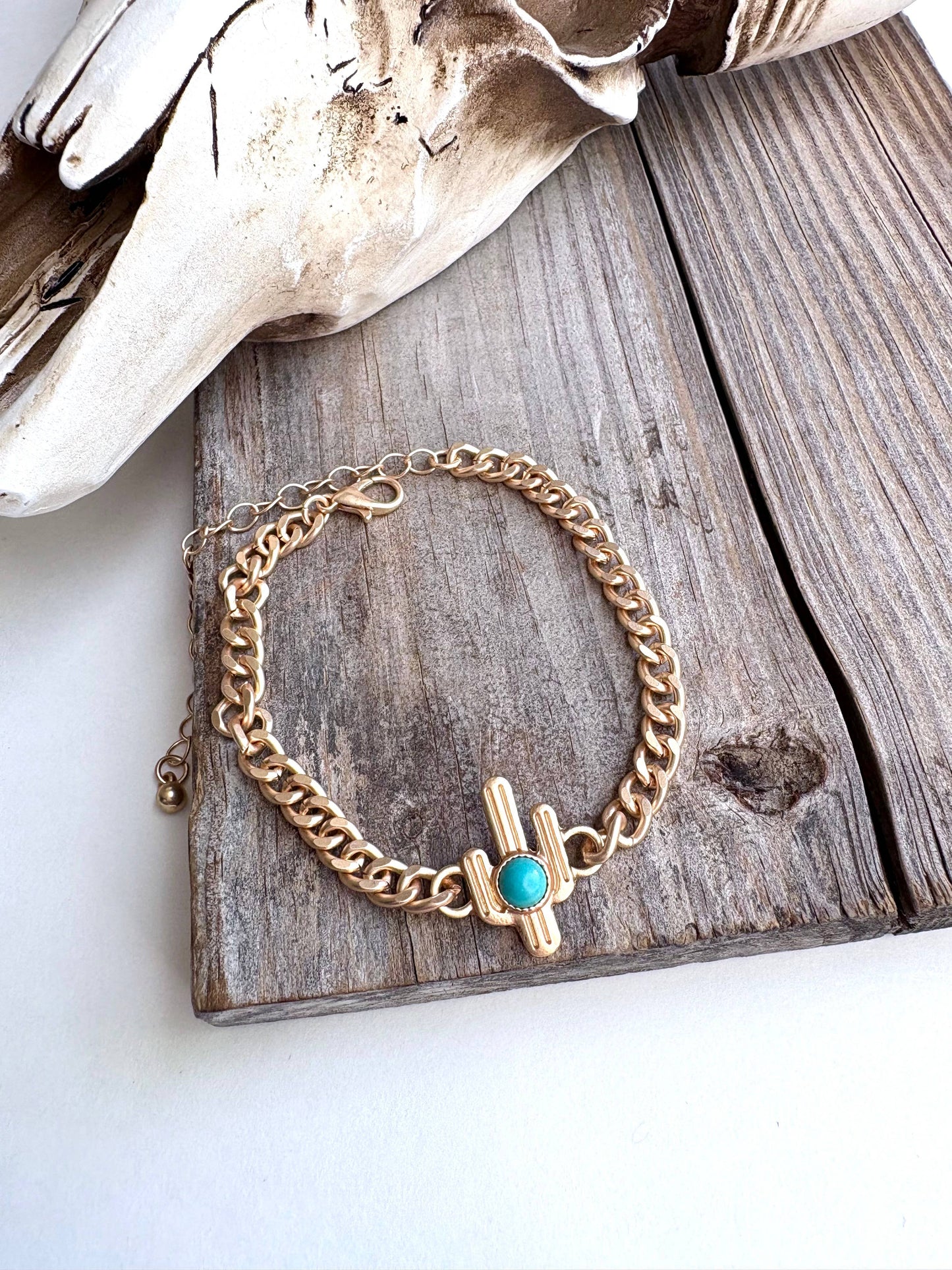 Cactus Stone Charm Chain Bracelet