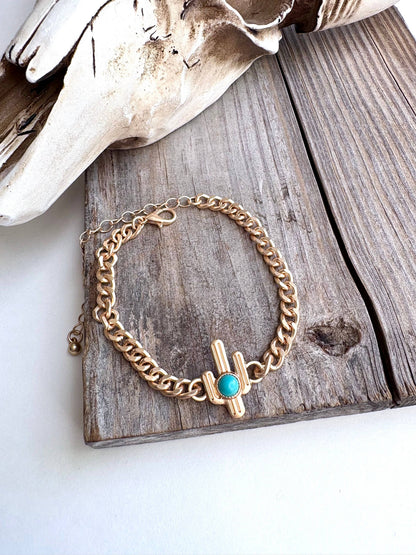 Cactus Stone Charm Chain Bracelet