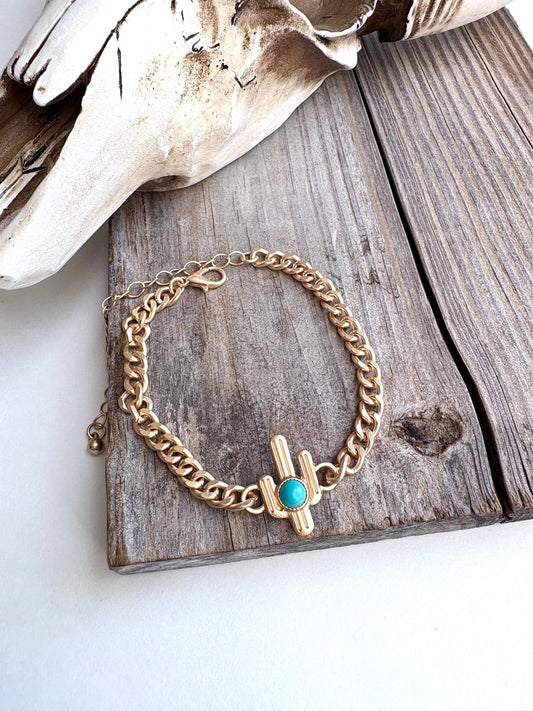 Cactus Stone Charm Chain Bracelet