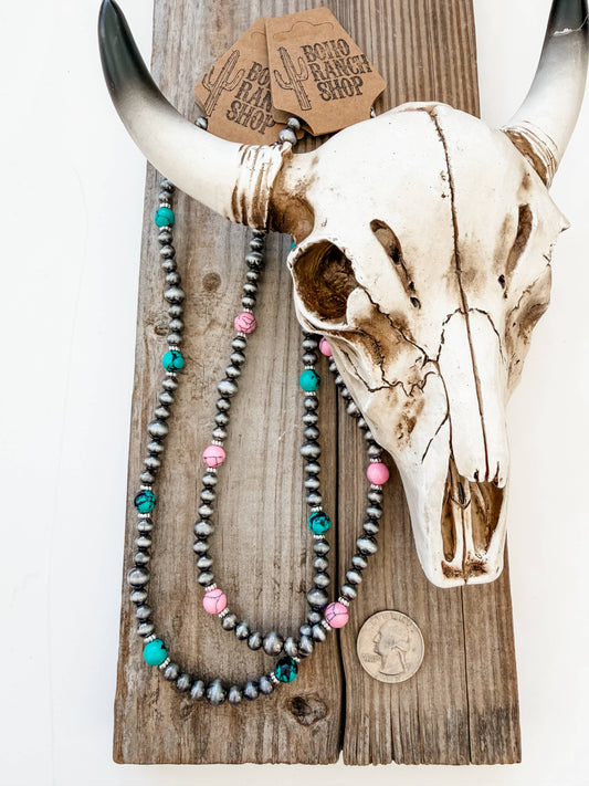 Navajo Pearl & Turquoise Stone Bead Necklace
